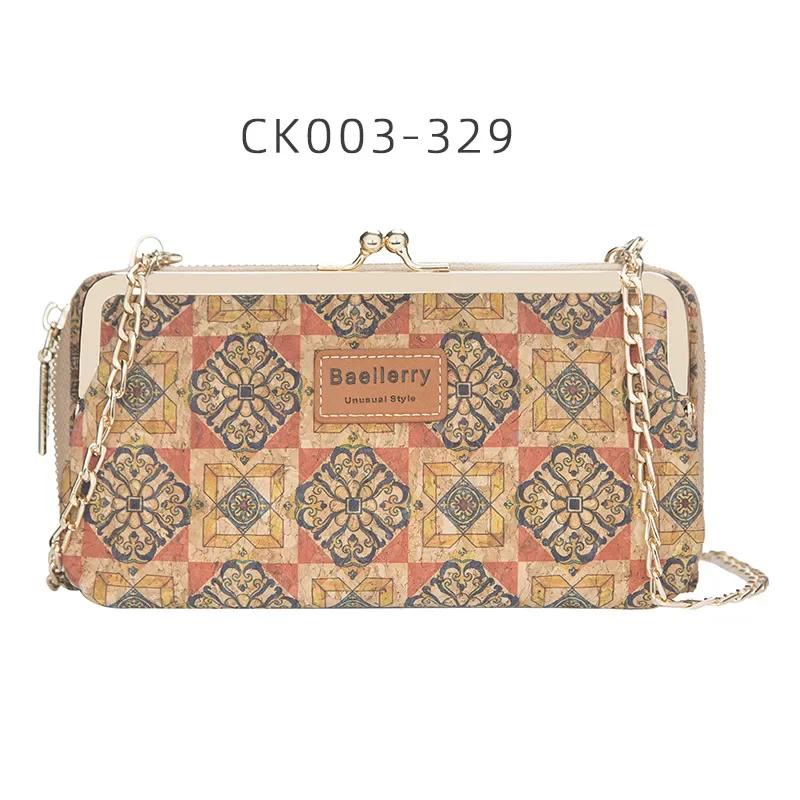 Cork New Ladies Print Wallets Multifunctional Long Phone Bag Fashion Metal Chain Messenger Bags Credit Card Holders Coin Purses