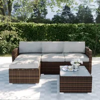 5-Piece Outdoor Sectional Furniture, Outdoor Furniture Set w Grey Cushions,Wicker Patio Furniture Patio Conversation Sets Wicker 1
