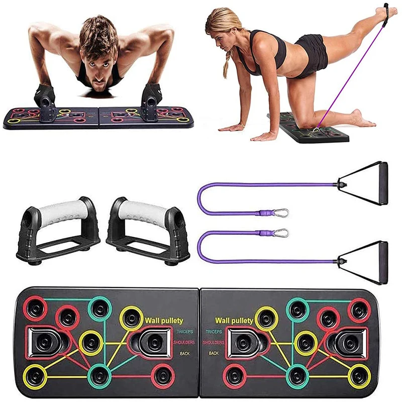 9 In 1 Push Up Stand Rack Board Con Bande Di Resistenza In Lattice Esercizio Muscle Trainer Push Up Stand Borad Gym Attrezzature Per Il Fitness