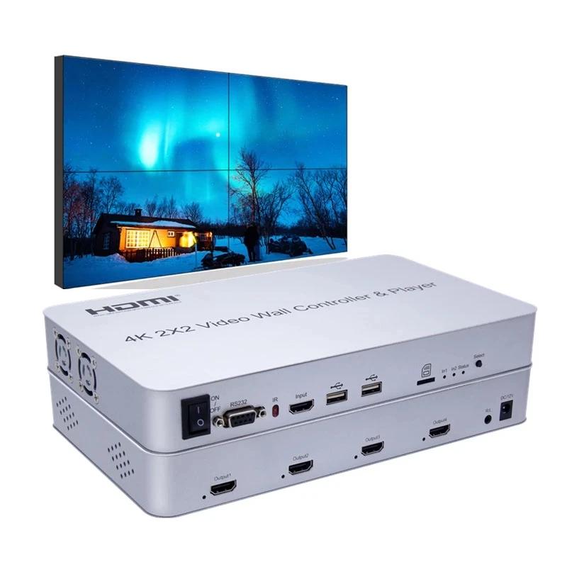 

4K 2X2 HDMI Video Wall Controller with Media Player TV Splicer Large Screen Splicing Processor Player 2x2 1x4 1x3 1x2 3x1 4x1