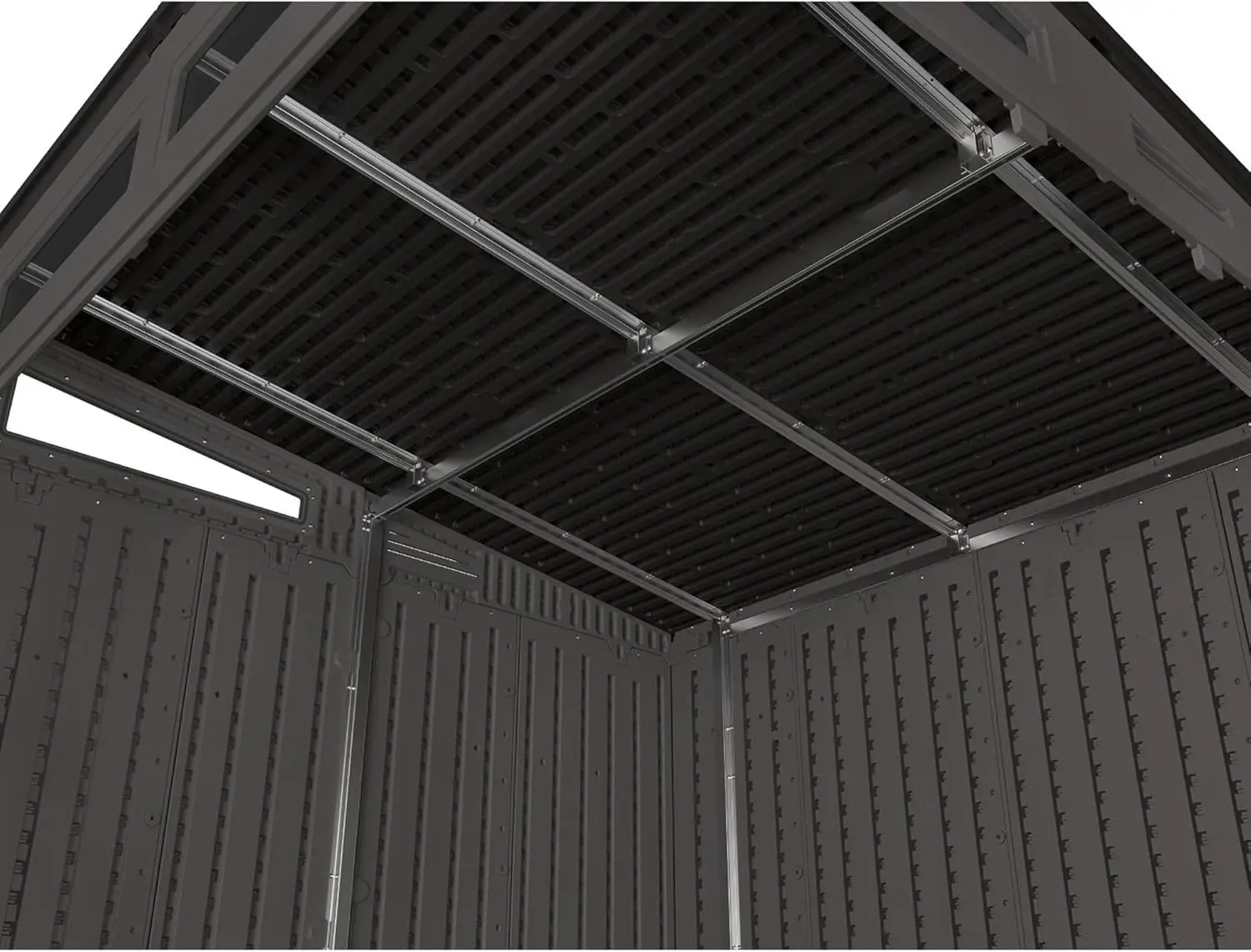 Modern Outdoor Storage Shed, 200 cu. ft. Peppercorn Resin Plastic Shed for Lawn Mower, Bikes, Utility Tools, Patio, & Yard.