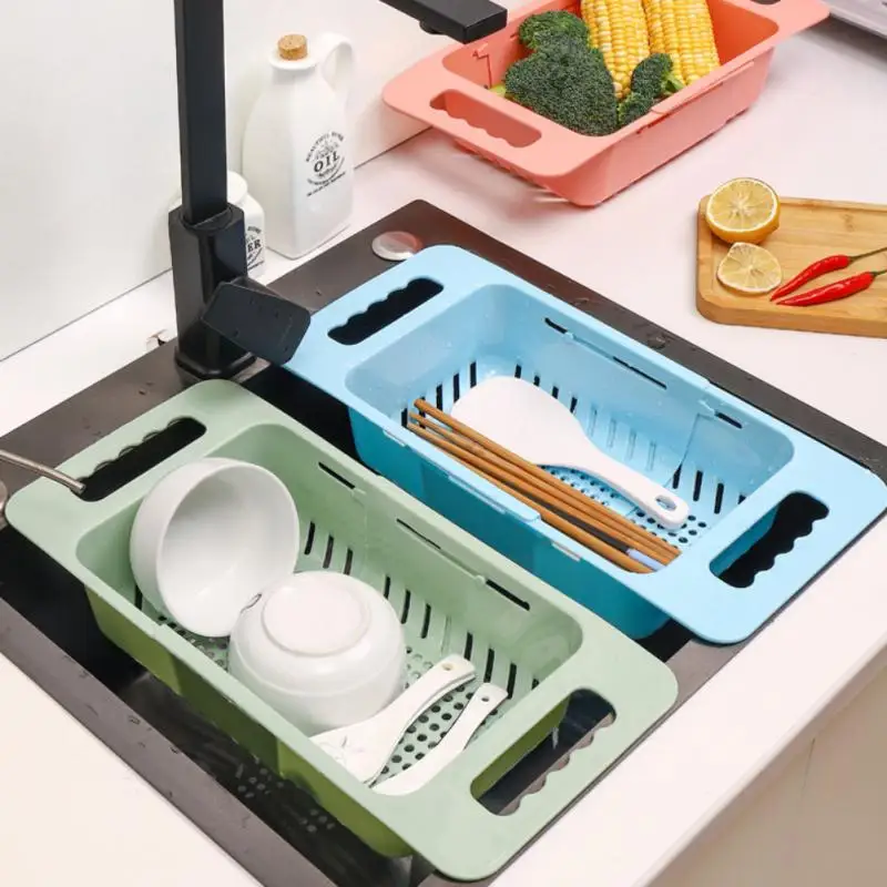 1pc Expandable Plastic Sink Draining Basket, Rectangular Kitchen Cleaning &  Storage, Fruits And Vegetables Filter Basket