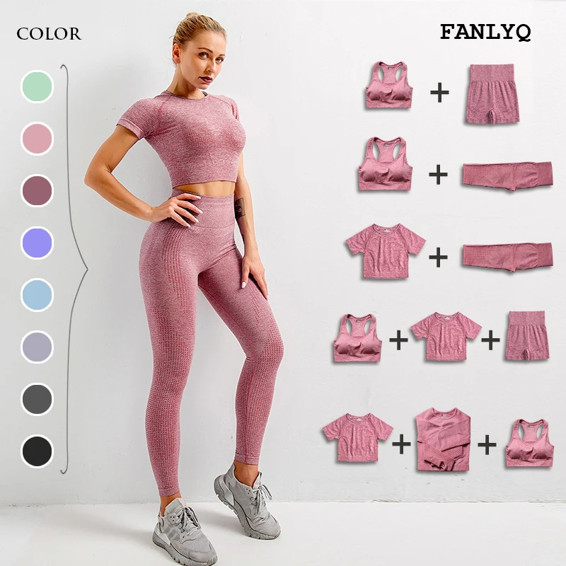 Женский комплект для йоги FANLYQ бесшовный топ с длинными рукавами леггинсы высокой