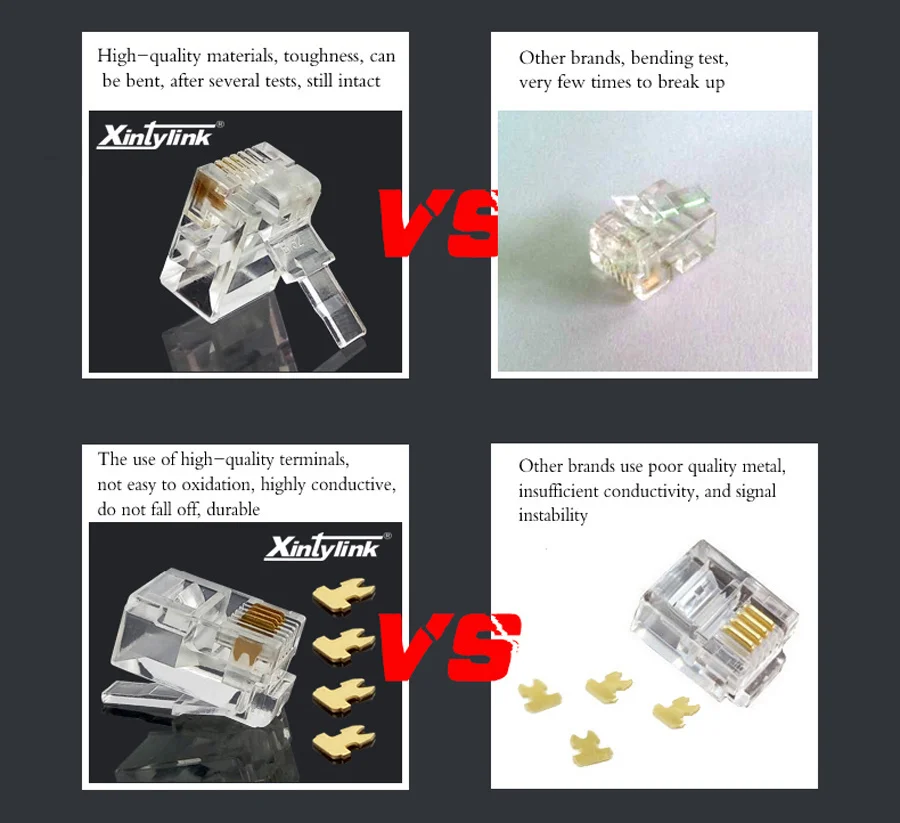 Xintylink 1000 stücke rj11 stecker vergoldet 6P4C männlichen modulare netzwerk telefon stecker klemmen hohe qualität – Detail 6