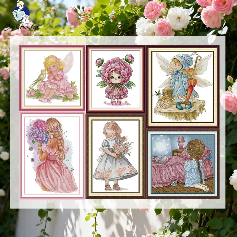 Joy Sunday Einfaches Kreuzstich-Set für kleine Mädchen, HD-Muster, Aida 16/14/11 CT, gezählt, bedruckt, Canva, DIY-Stickset, Geschenk für Mama