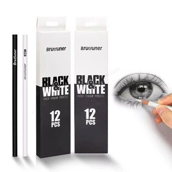 12Pcs Black White Color Pencils Permanent Colored Drawing Pencil Oil-based Wooden Color Pencils for Artist Beginner Art School