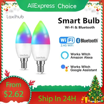 Tuya E14 캔들 램프 앱 제어 스마트 전구, 블루투스 와이파이 RGB LED 조명, 밝기 조절 스마트 라이프 룸 홈 크리스마스 램프