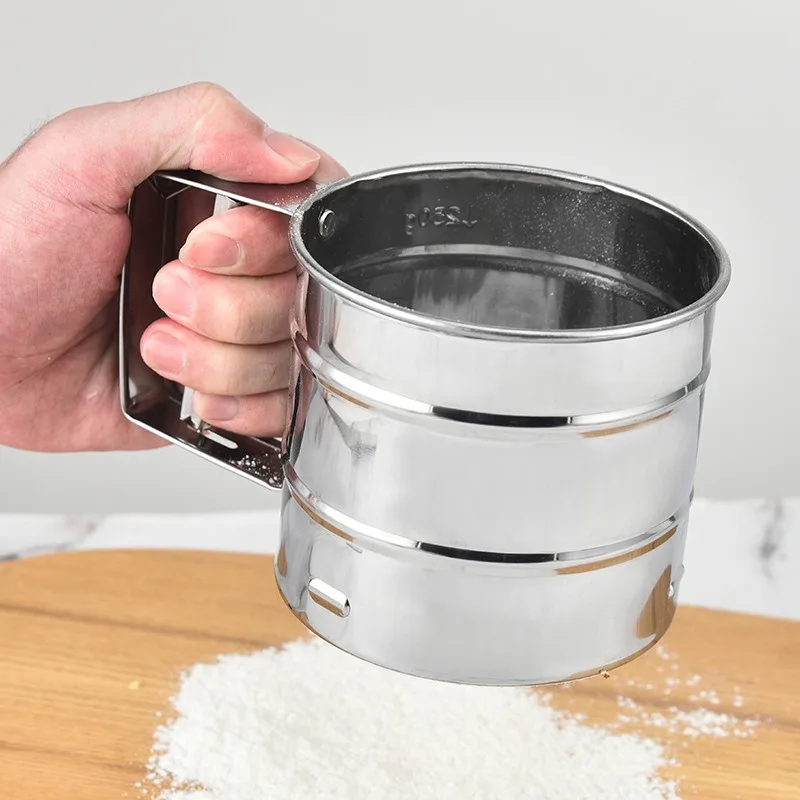 Flour Sifter Powder Sieve Large double flour sieve stainless steel manual powder sieve cup stainless steel flour filter
