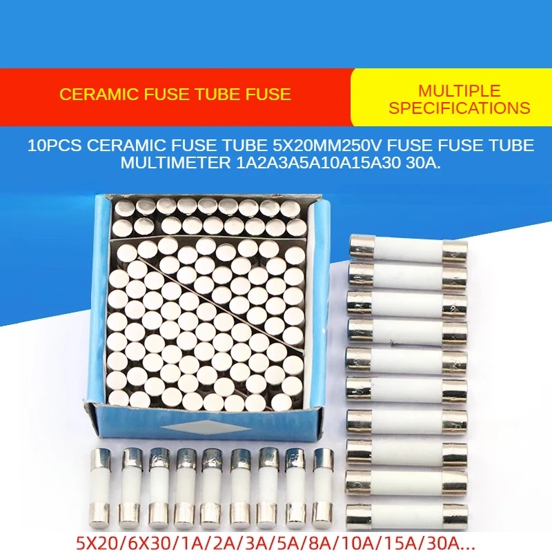 10개 세라믹 퓨즈 튜브 F형 고속 절연 5x20mm 6x30mm 250V F 1A 2A ..