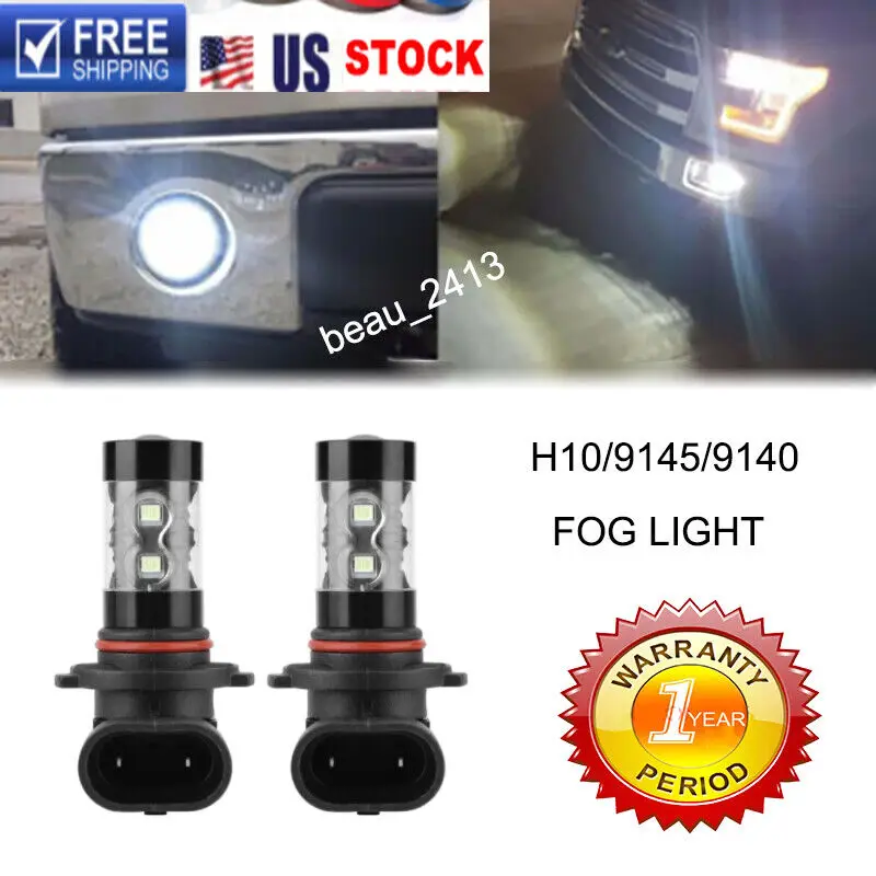 

2x 100W 6000K White 9145 9140 H10 LED Bulbs Fog Light For Ford F150 2015-2021