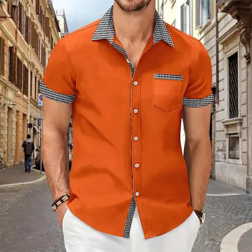 Patchwork Printed Shirt for Men, Solid Color, Comfortable and Soft Short Sleeve Top, Large Size, Summer New - Image 7