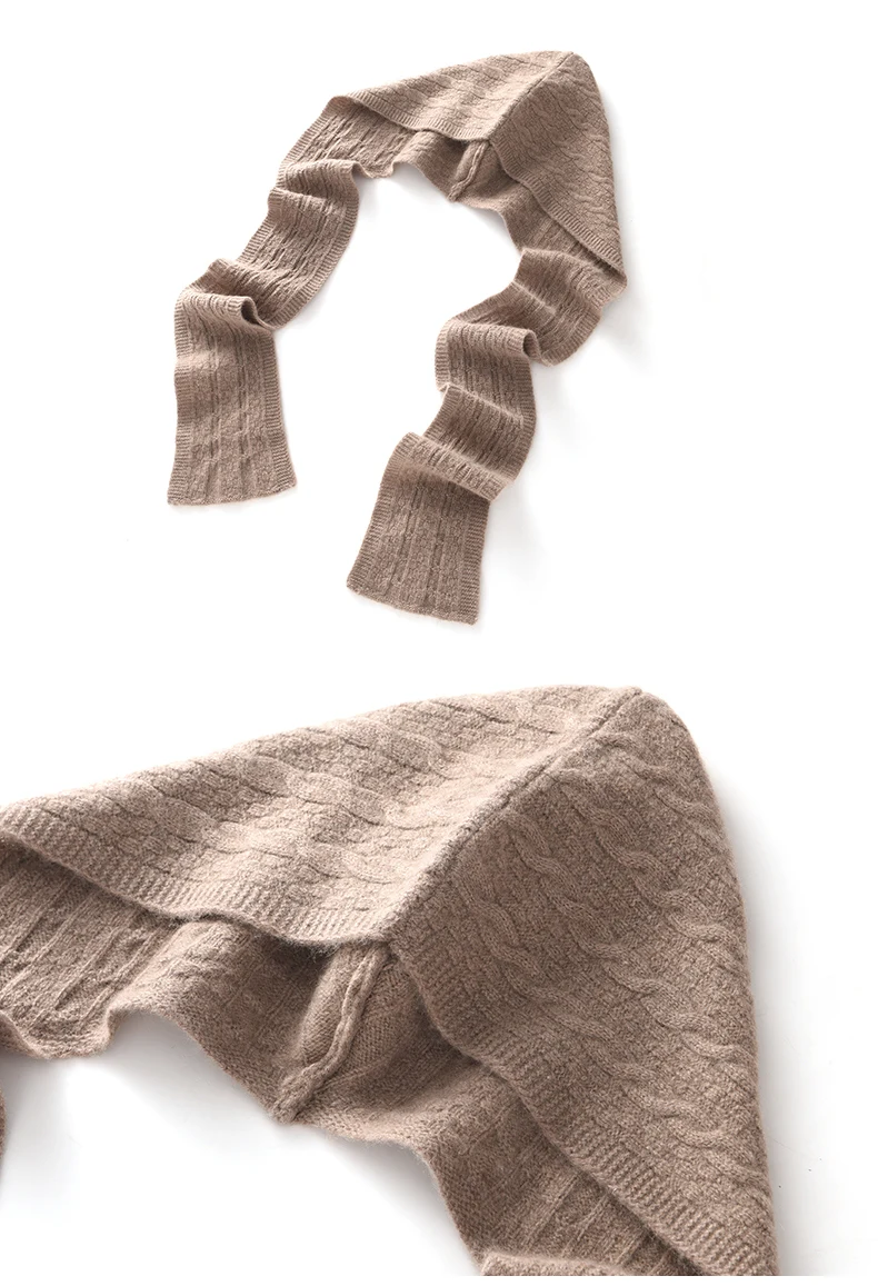 Kapuzenschal aus 100 % Kaschmir mit integriertem Hut, modischer Schal für Damen, einfarbig, gestrickte Wolle, Halswärmer, vielseitige Mütze – Detail 14