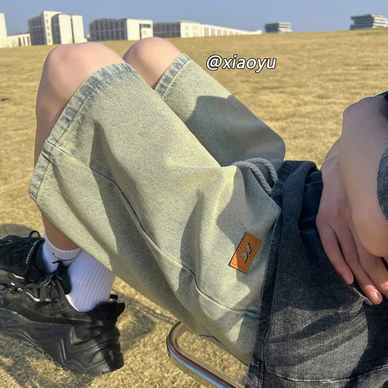 

New Fashion Summer Denim Shorts Male Korean Style Straight Short Jeans High Quality Wide Leg Loose Student Hot Sale Denim C41