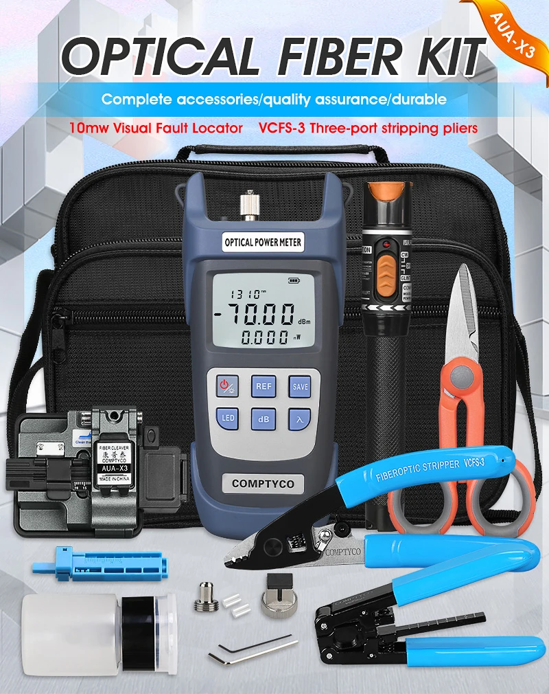 

Kit with Fiber Fibra Optica Power Meter and 10mW Visual Fault Locator AUA-X3 Gun grey FTTH Tool VFL OPM