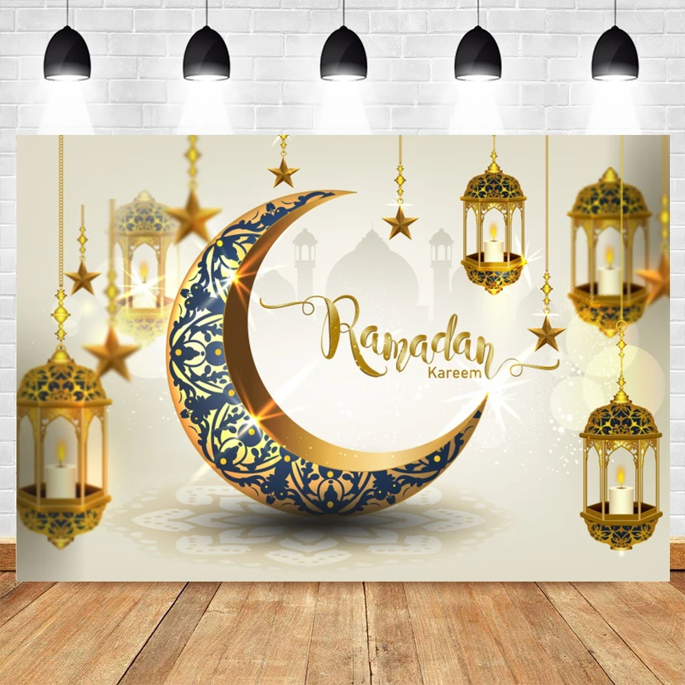 Eid Mubarak Photography Backdrop Islamic Ramadan Muslim Kareem Poster Banner Al-ADHA Moon Lamp Decoration Background Photo Props
