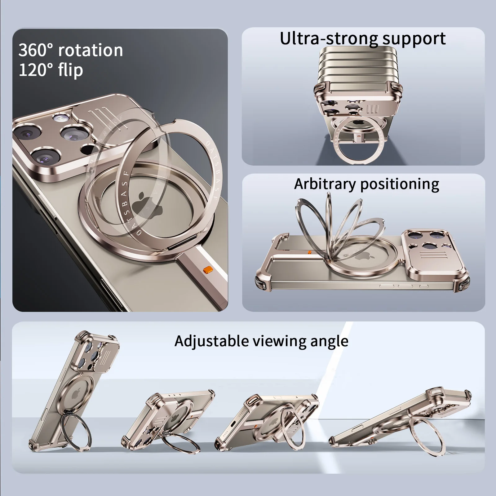 Eary Desert Titanium Phone Case for iPhone 16 15 Pro Max with MagSafe 360° Rotation Magnetic Stand Full Camera Lens Protection