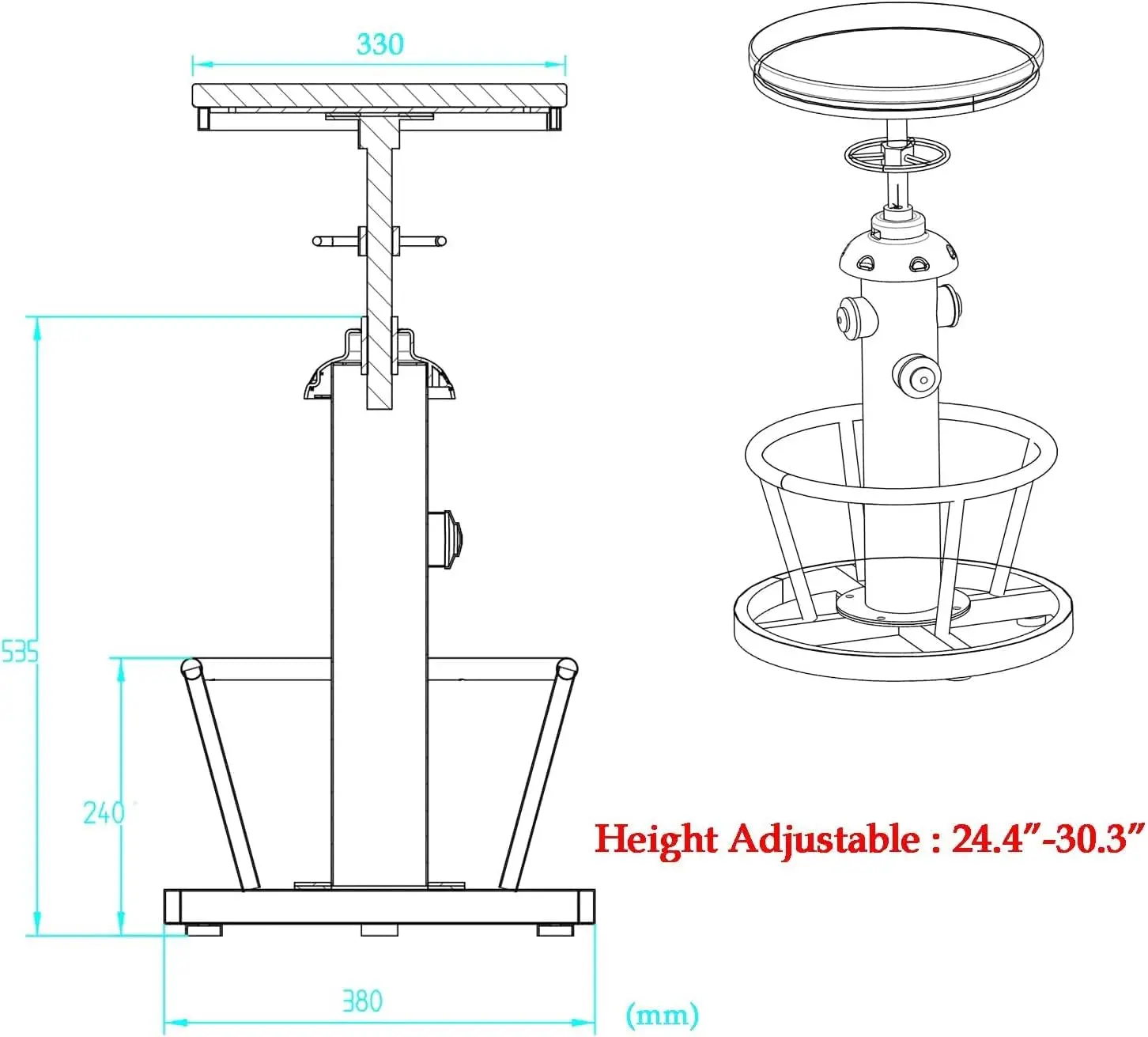 3 Piece Pub bar Set Retro Round bar Table and Stools for 2 Height Adjustable Pub Table and stools Match bar Height and Counter B 6