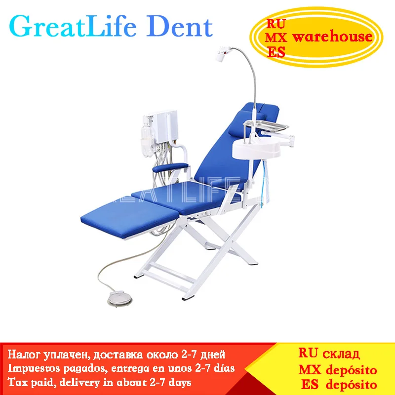 GreatLife Dent Cheap Dental Unit Dental Chair Complete Set Dental Folding Chair Sale with Led Lamp and Portable Turbine Unit