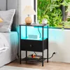 Night Stand Set 2, LED Nightstand w/Charging Station, End Tables Living Room w/Fabric Drawer, Small Side Tables for Bedroom 3