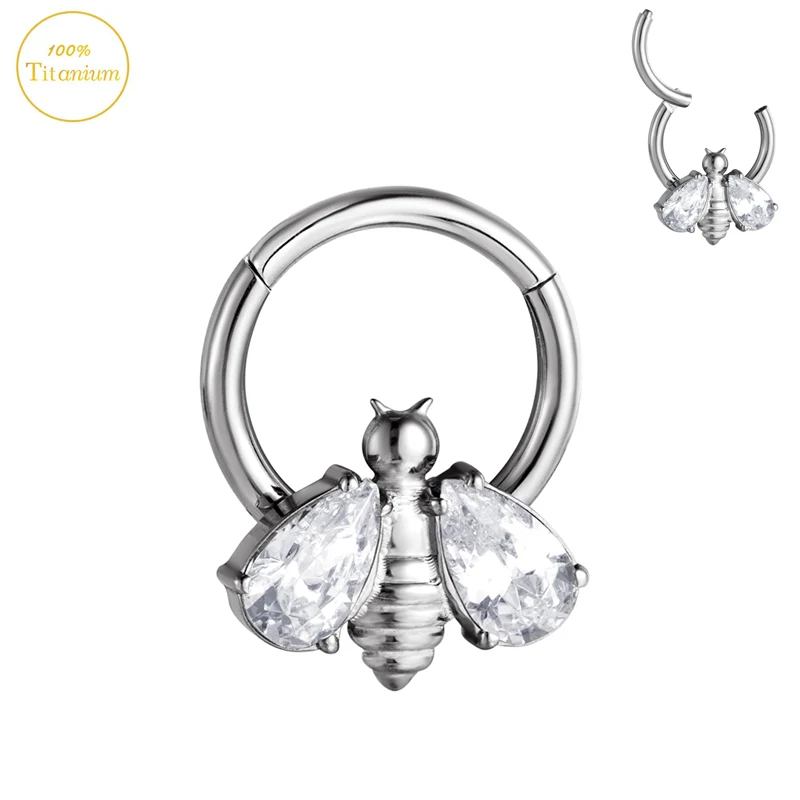 G23 Titanium Piercing Nose Rings Honeybee Zircon Hight Segment Clicker Open Small Diaphragm Ear Cartilage Earrings Jewelry 16G