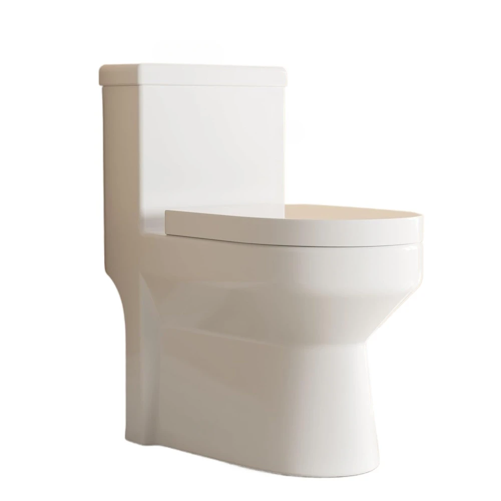 Small Compact One Piece Toilet, Dual Flush Toilet with Soft Closing Seat, 0.8/1.28 GPF High-Efficiency, White Toilet 6