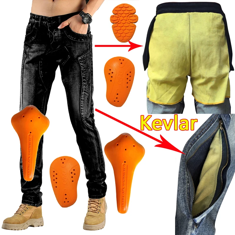 아라미드 케블라 오토바이 청바지 남성 레트로 블랙 레이싱 팬츠 모토 프로텍션..