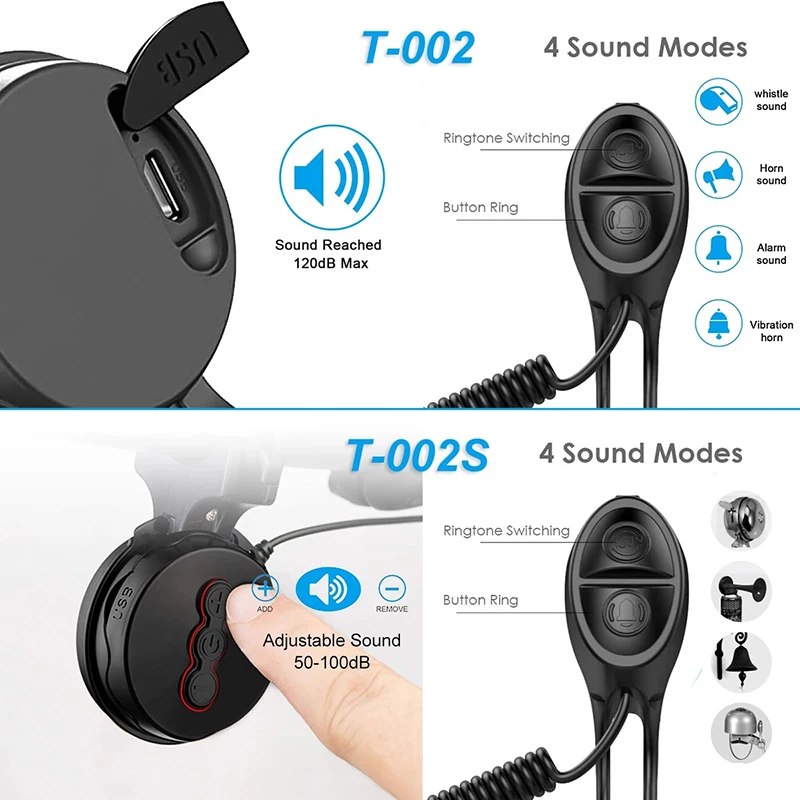 Bicycle Horn USB Rechargeable Bicycle Motorcycle Electric Bell 4 Modes Mountain Road Cycling Anti-theft Alarm