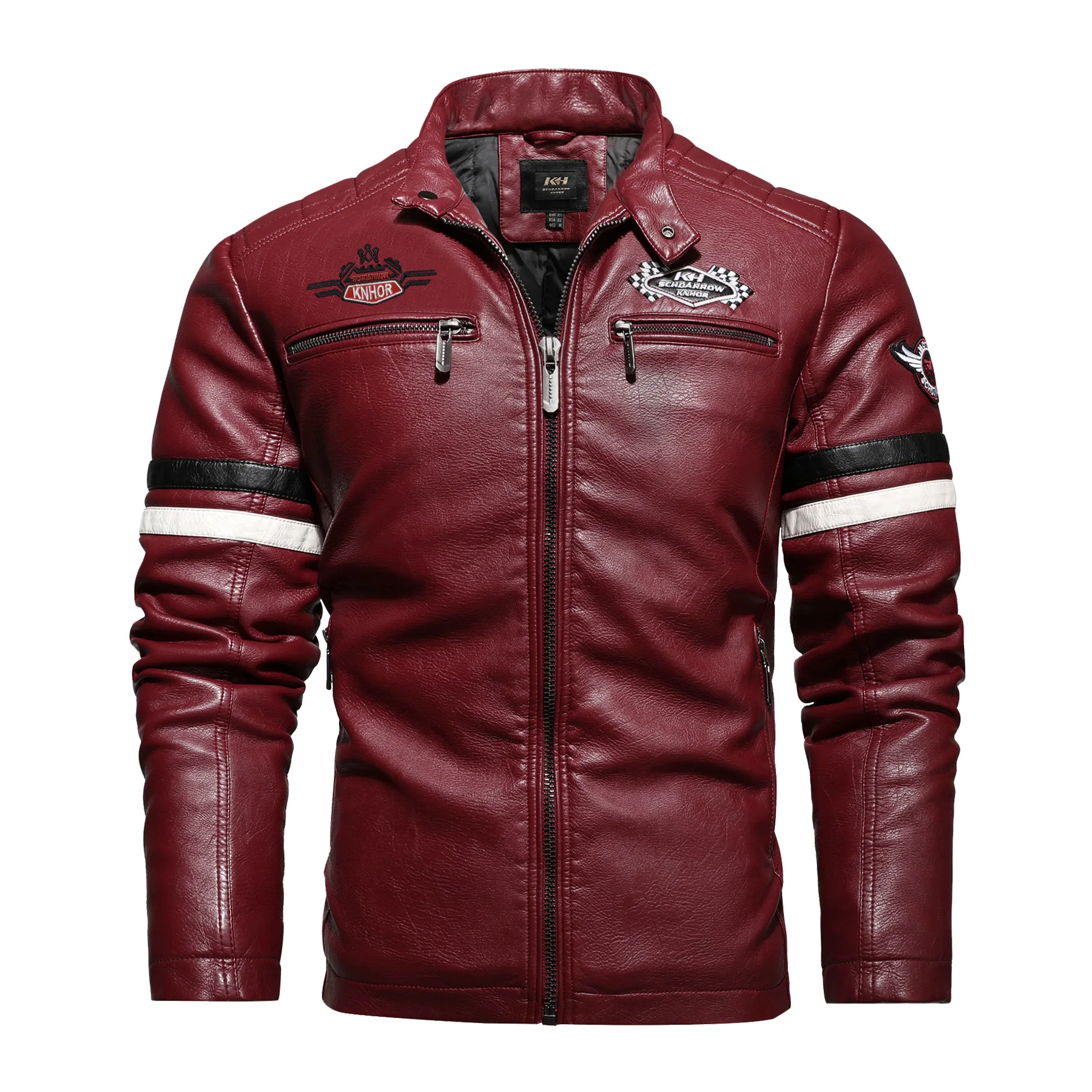 

New men's leather clothing machine model, trendy embroidered color block jacket, popular wholesale for spring and autumn jackets