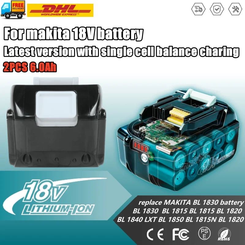 

100% Original For Makita 18V 6000mAh Rechargeable Power Tools Battery with LED Li-ion Replacement LXT BL1860B BL1860 BL1850