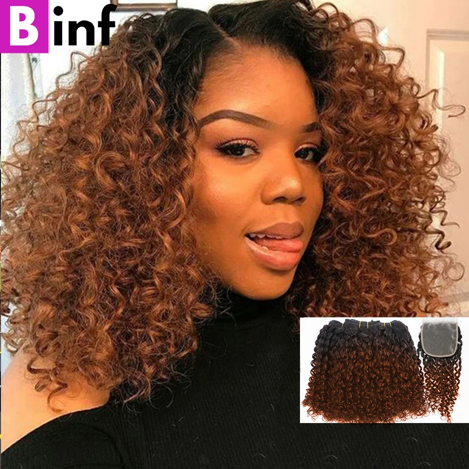 Ombre Brown T1b/30 Brazilian Hair Weave Bundles With Closure Pixie ...