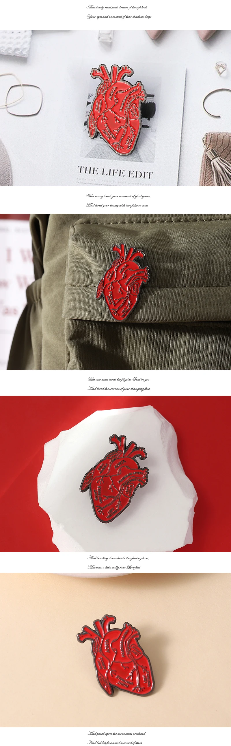 Orgel Herz Emaille Pins Benutzerdefinierte Anatomie Medizinische Broschen Revers Abzeichen Gothic Schmuck Geschenk für Student Freunde – Detail 2