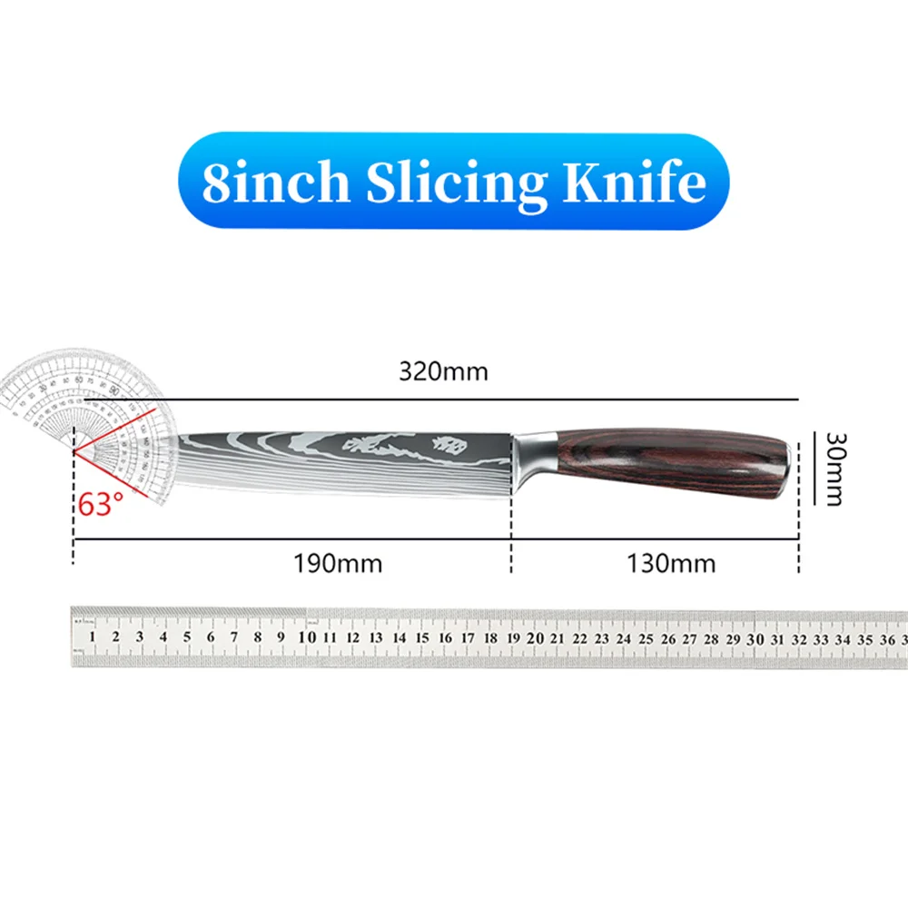 Japanese Utility Knife 8 Inch Slicing Knife Sharp Meat Filleting Salmon Kitchen Professional Chef Knife Damascus Pattern