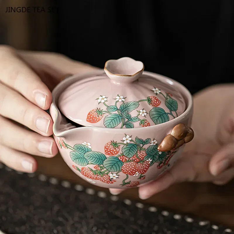 5pcs Ru Kiln Ceramic Tea Set Portable Beauty Gaiwan Custom Tea Pot and Cup Set Outdoor Travel Tea Pot Exquisite Filter Teapot
