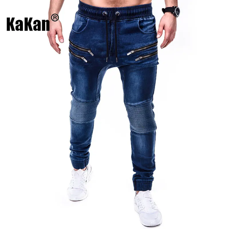 Kakan - European and American Sports Zipper Decorated Jeans, Spring and Autumn New Slim Fitting Long Jeans for Men K022-K65