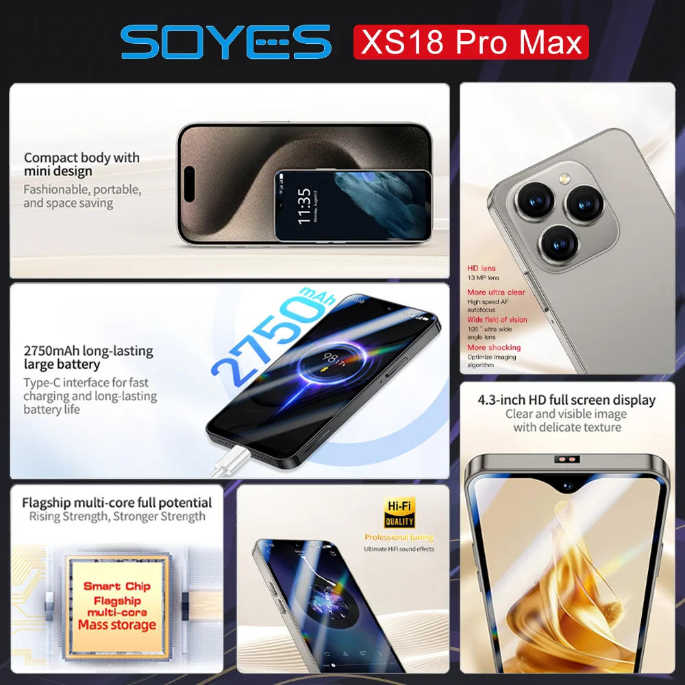 SOYES XS18 Pro Max 4.3インチ画面 4G Android 8 Soyes Xs18 PRO Max 4 Inch Mini Android Smartphone with Big
