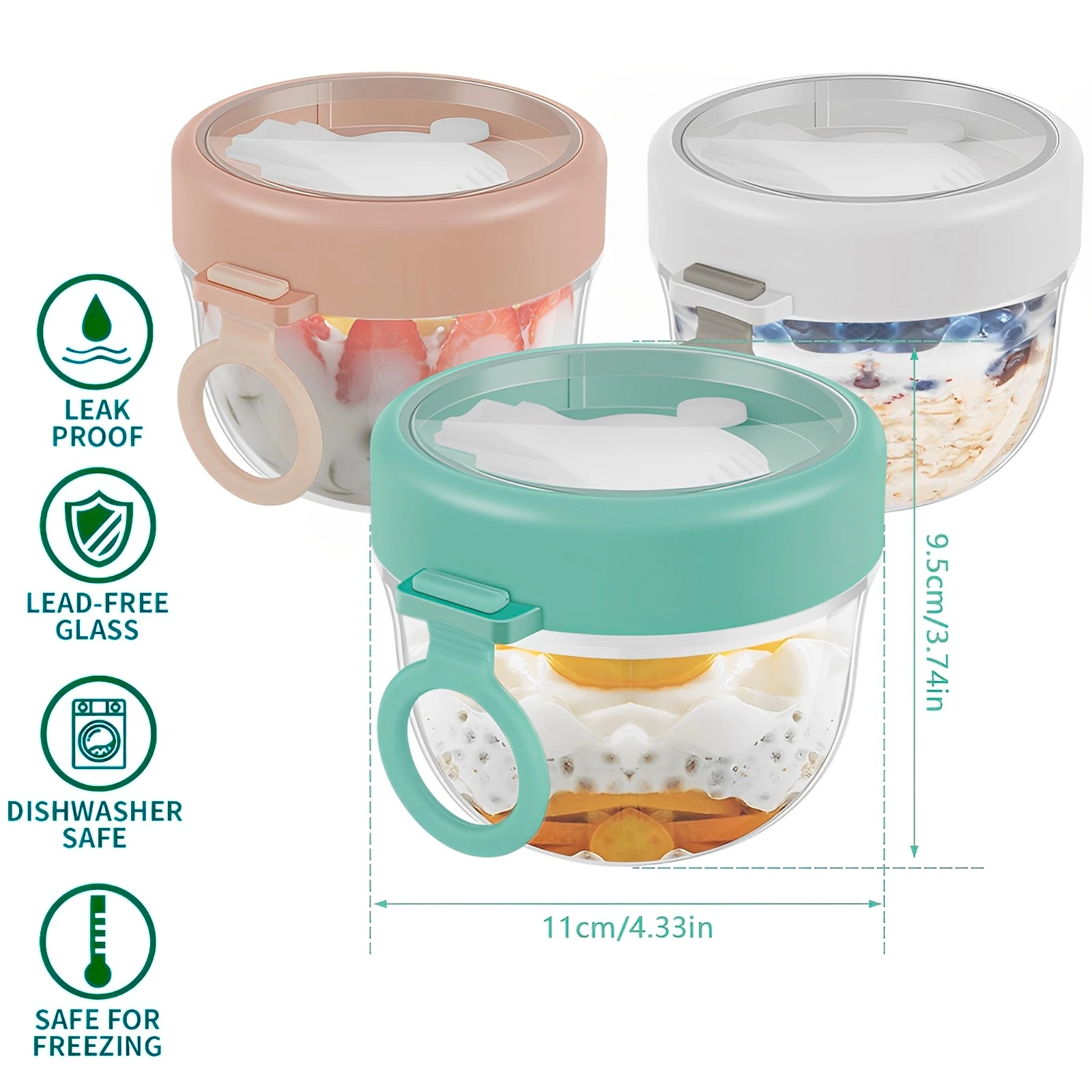 Overnight Oats Container With Lid Foldable Spoon Portable Yogurt Oatmeal Container Jar for Students Food Storage Container 2