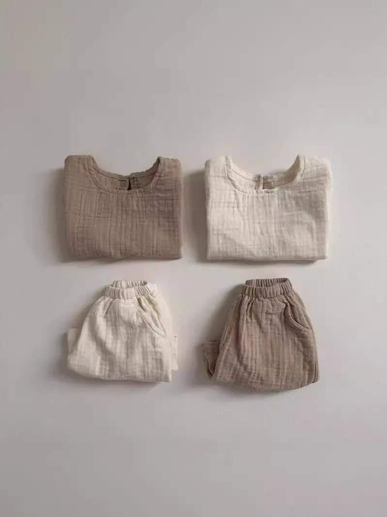 2025 Summer New Baby Sleeveless Clothes Set Infant Boy Girl Solid Breathable Vest + Shorts 2pcs Suit Toddler Versatile Outfits 4