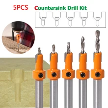 

5pcs 8mm Shank HSS Woodworking Countersink Router Bit Set Screw Extractor Remon Demolition for Wood Milling Cutter
