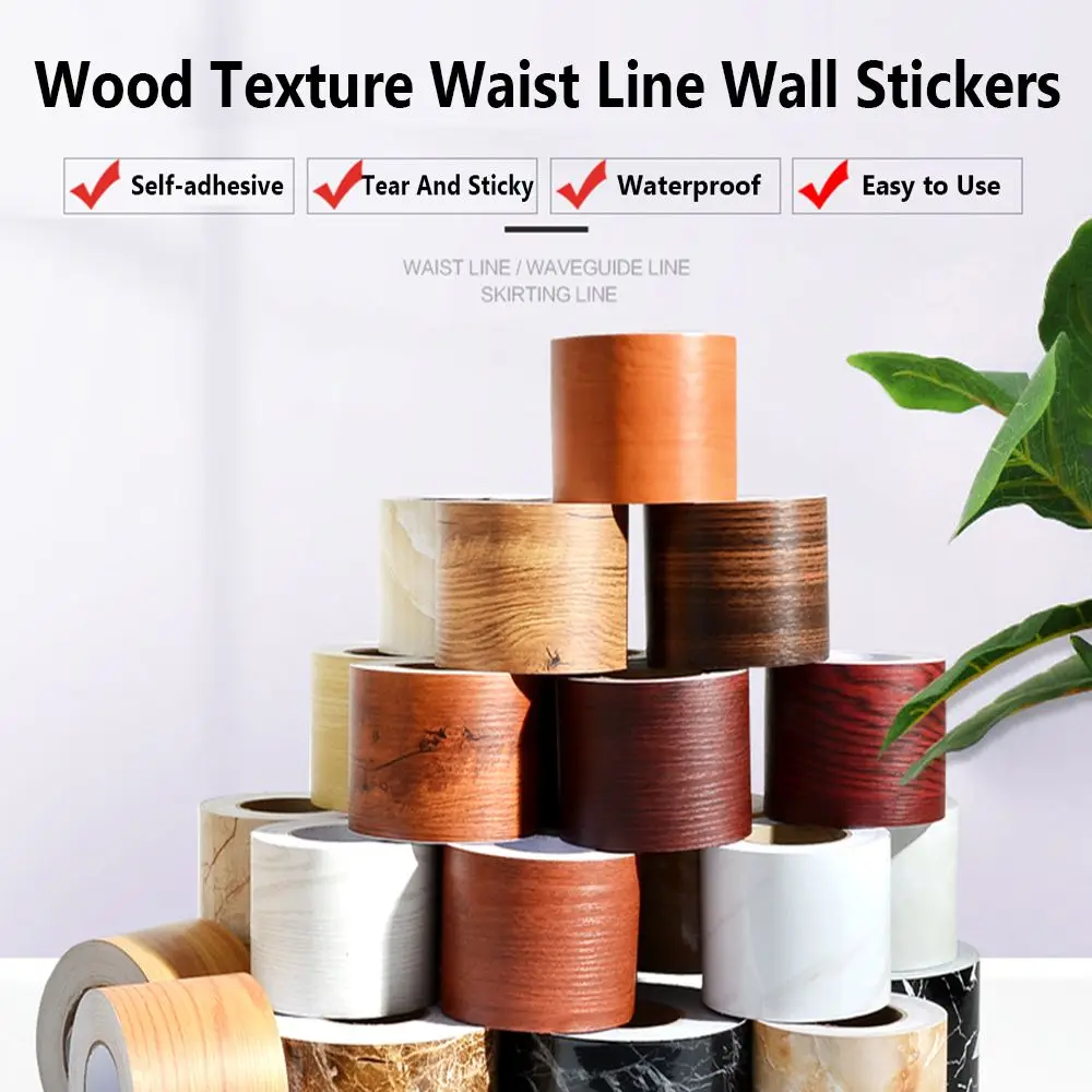 Self-สติกเกอร์ติดผนัง PVC กันน้ำ Wood เอว Line Wallpaper Skirting Line สติ๊กเกอร์ติดผนังสติกเกอร์ขอบการตกแต่งบ้าน 1