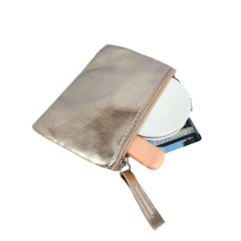 Cosmetic Bag Bright PU Coin Purse Korean Style Solid Color Zipper Coin Purse Earphone Pouch Coin Purse Small Item Bag Travel