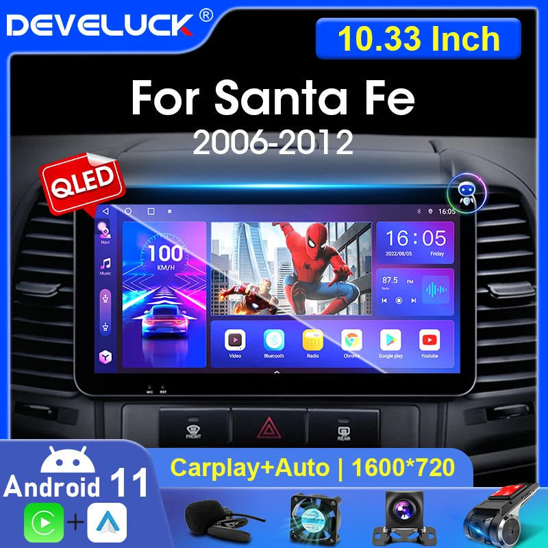 Autoradio 2 din Android 11 pour Hyundai Santa 2006-2012 avec 9.7 Pouces  Écran Tactile Autoradio