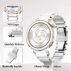 Elegant 18mm Ceramic Strap for Smartwatches - Premium Metal Wristband Accessory (Silver white)