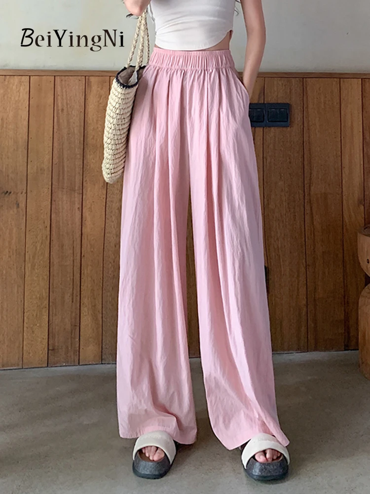 

Брюки женские Мешковатые из ледяного шелка с эластичным поясом и рюшами