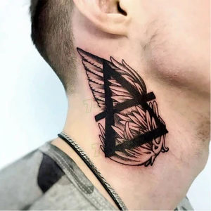 Fashion Trends Women Men Temporary Tattoo Sticker Black  Triangle Wing on Neck Body Art  Fake Tatto Flash Tatoo