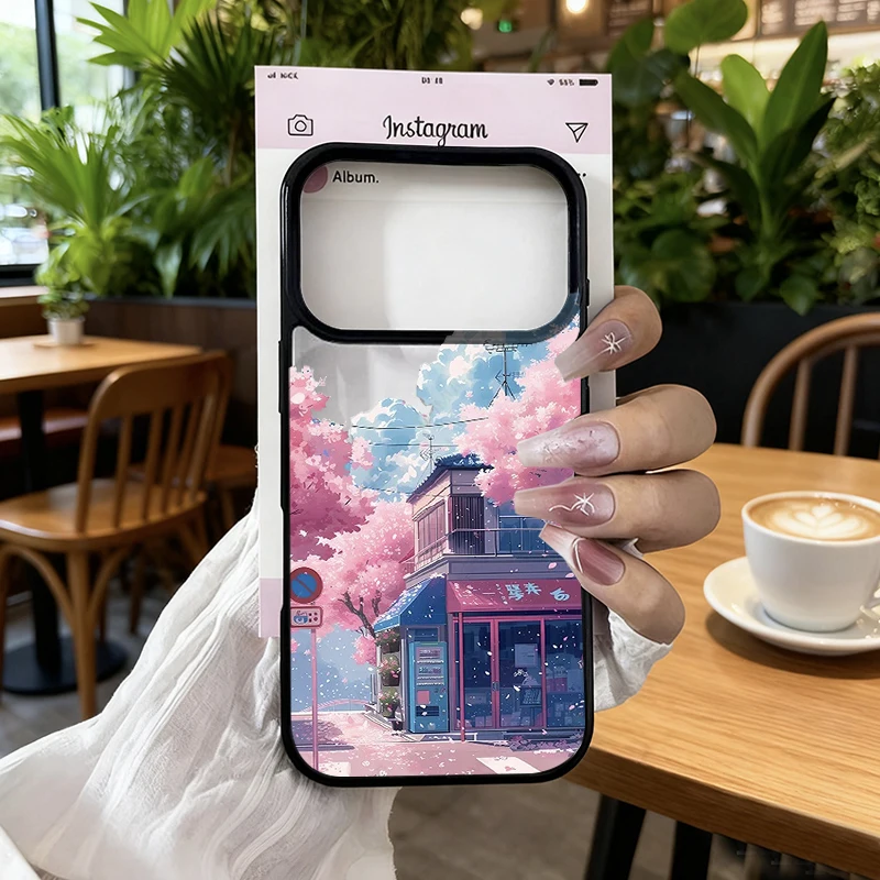 Hand Painted Japan Anime Mountain Landscape Shockproof Clear Phone Case