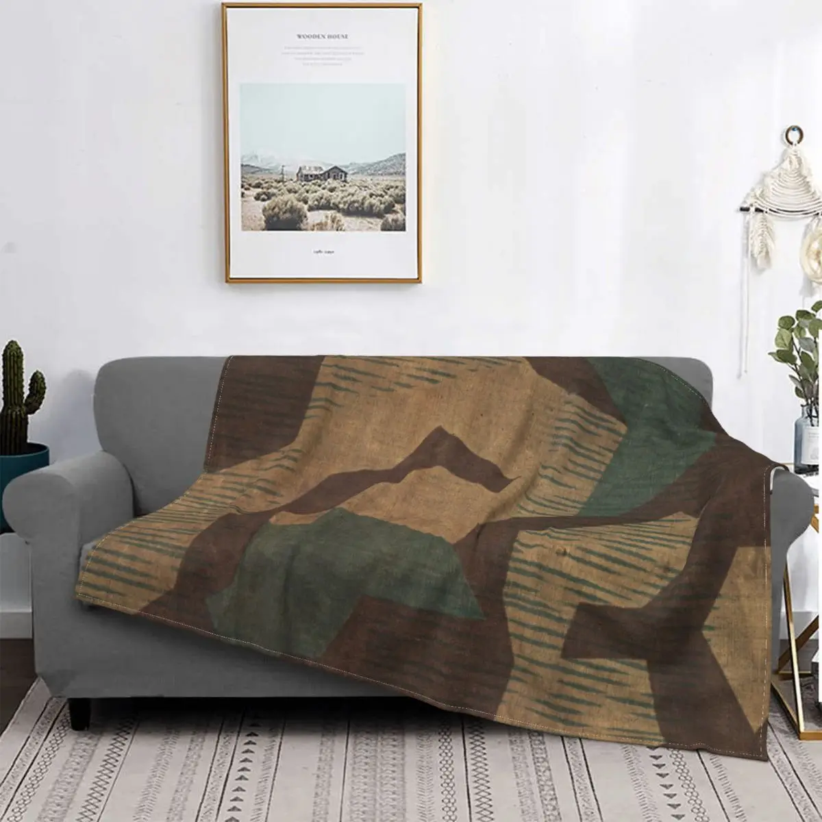 

Splintertarn German Camouflage Flannel Throw Blanket Army Military Camo Blanket for Bed Office Ultra-Soft Bed Rug