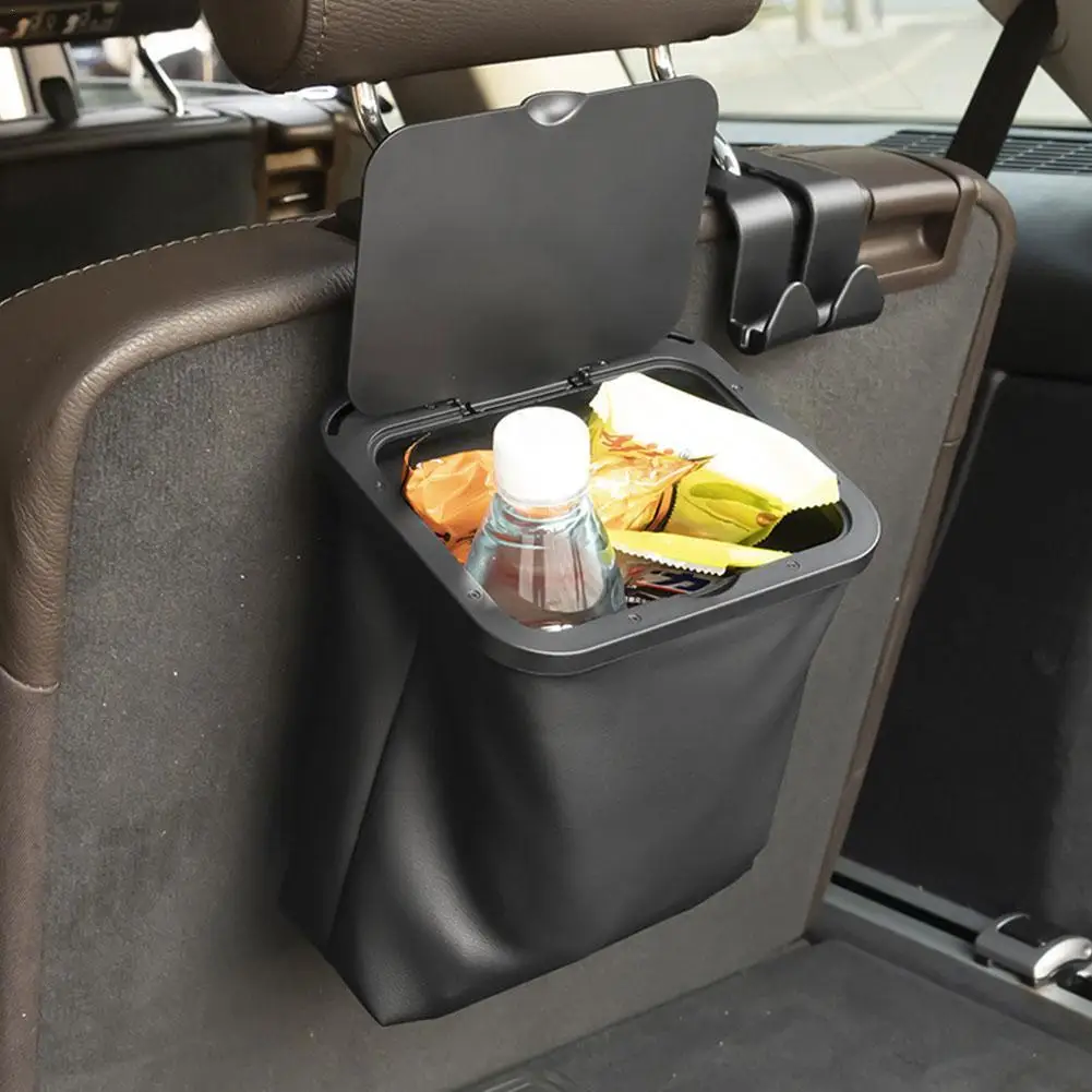 Universal Foldable Car Trash Can Garbage Bag Lid Auto Back Seat