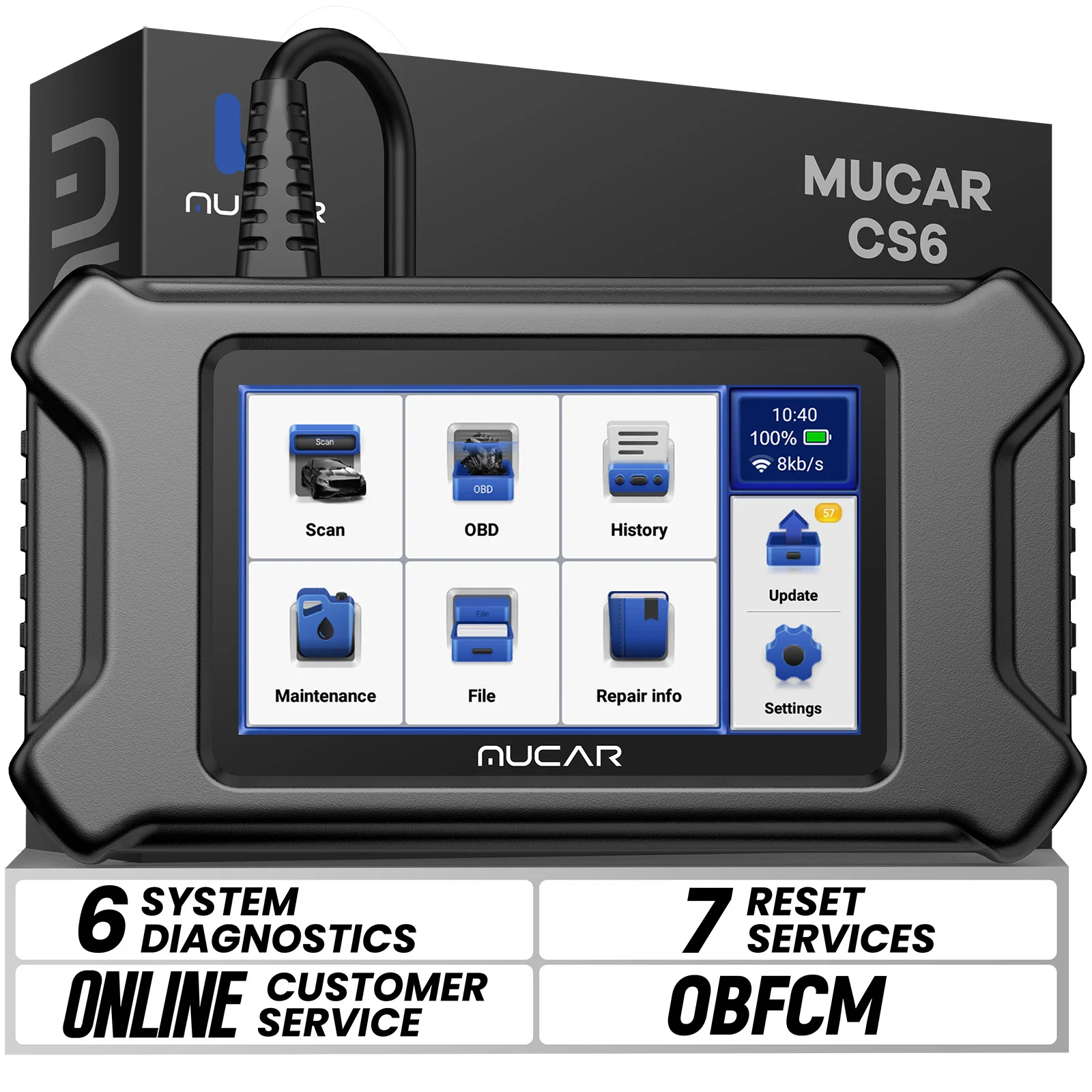 Mucar Cs6 Cs4 Obd2 Scanner Strumento Diagnostico, Scanner Per Auto Con 4 Sistemi Abs Srs Ecm Tcm E 5 Servizi Di Ripristino Olio Epb Sas Tpms