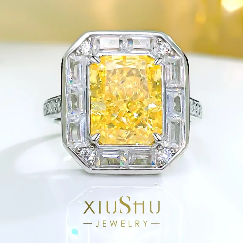 

Новый желтый бриллиант из стерлингового серебра 925 пробы, модный, Высокоуглеродистый бриллиант, высококачественный, элегантный, стильный, свадебный