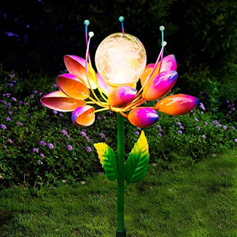 

LED Solar Garden Light Metal Flower Decorative Lamps Spinner Stakes Waterproof for Patio Yard Lawn